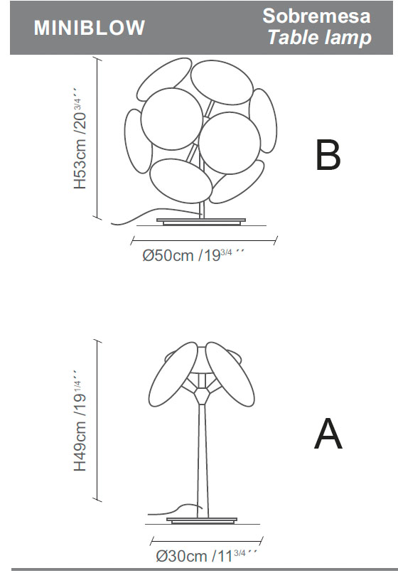 Diagrama lámpara de mesa Miniblow de Almerich