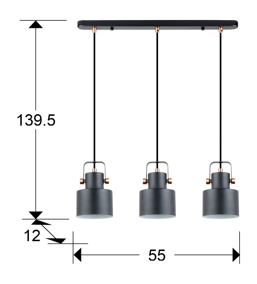 Medidas I3 Erika Lámpara 3l Negro Cobre