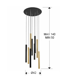 Medidas Lámpara Varas Oro-negro 9l Dimable