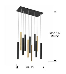Medidas Lámpara Varas Oro-negro 11l Dimable