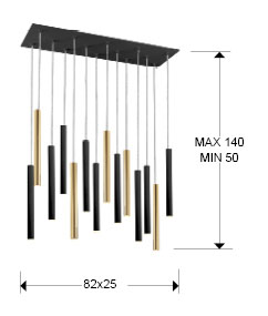Medidas Lámpara Varas Oro-negro 14l Dimable