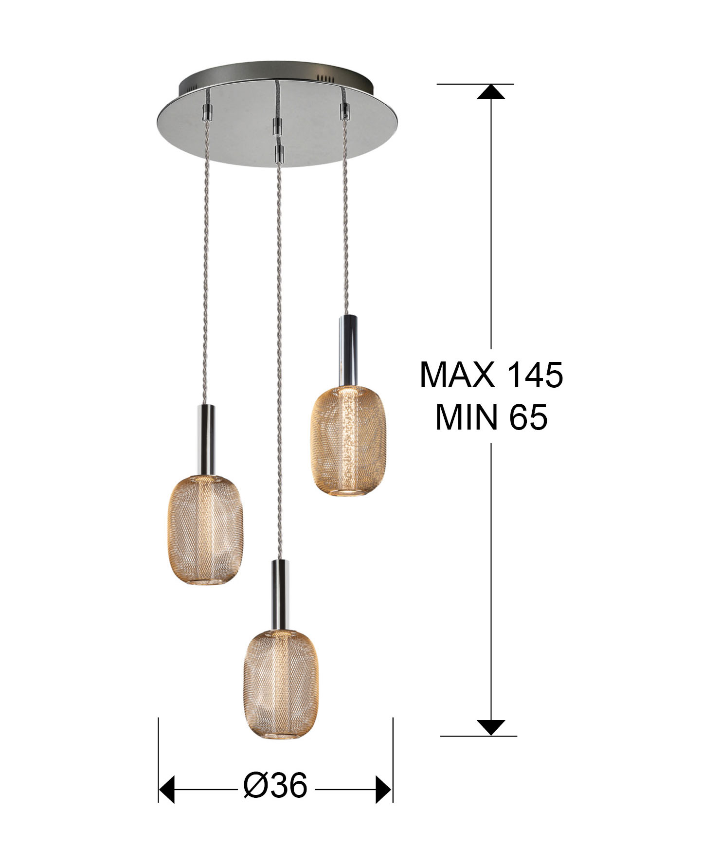 Medidas Lámpara 3l Micron Cromo-oro