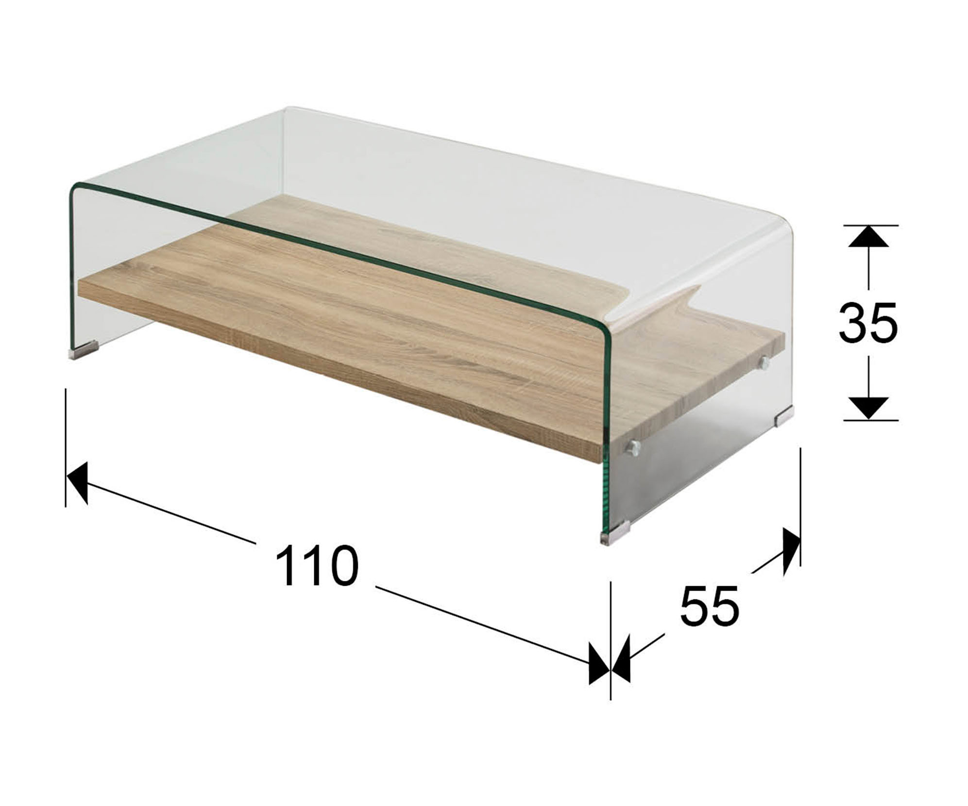 Mesa de centro realizada en cristal templado de 12 mm con estante