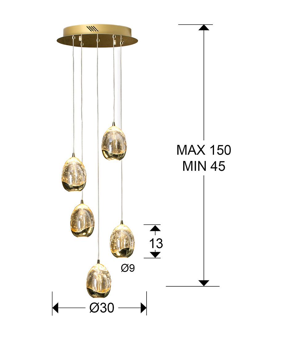 Medidas Lampled Rocio Oro 5l Dimable