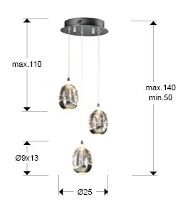 Medidas Lampara Diámetro 25 Rocio 3led Cromo