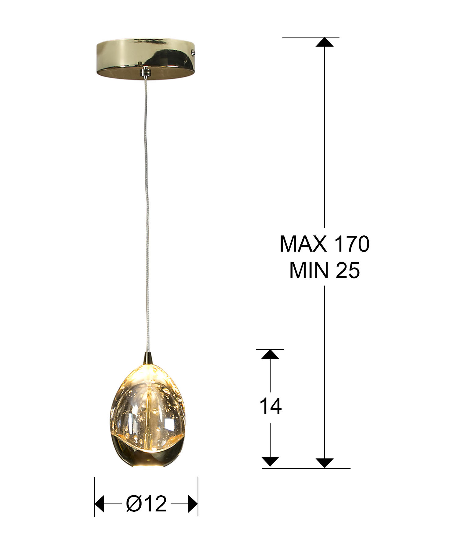 Medidas Lampara Rocio 1 Led Oro