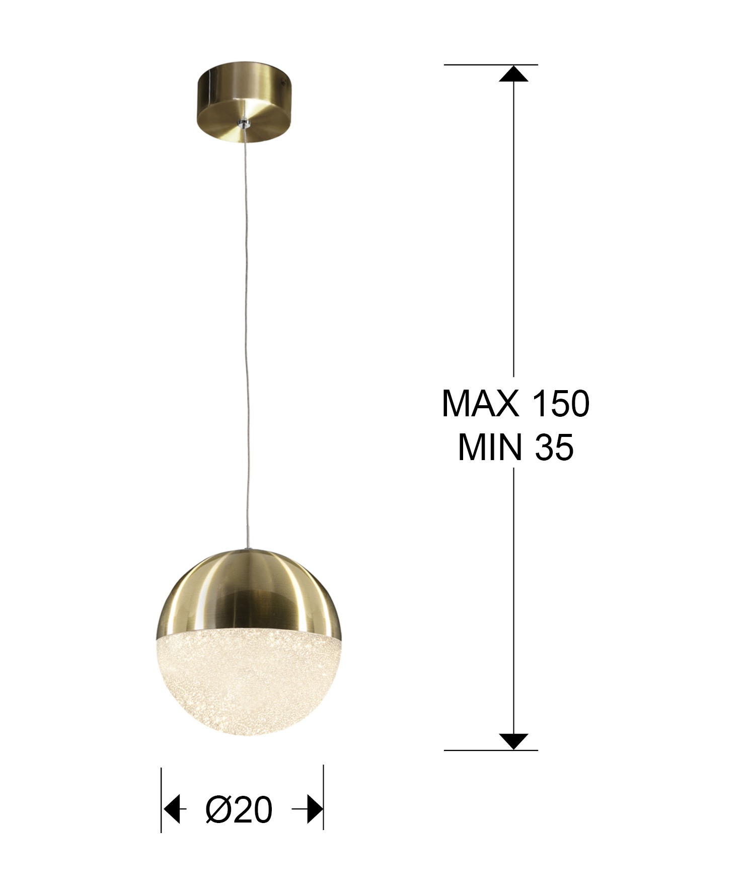 Medidas Lámpara 1l Led Sphere Diámetro 20 Laton