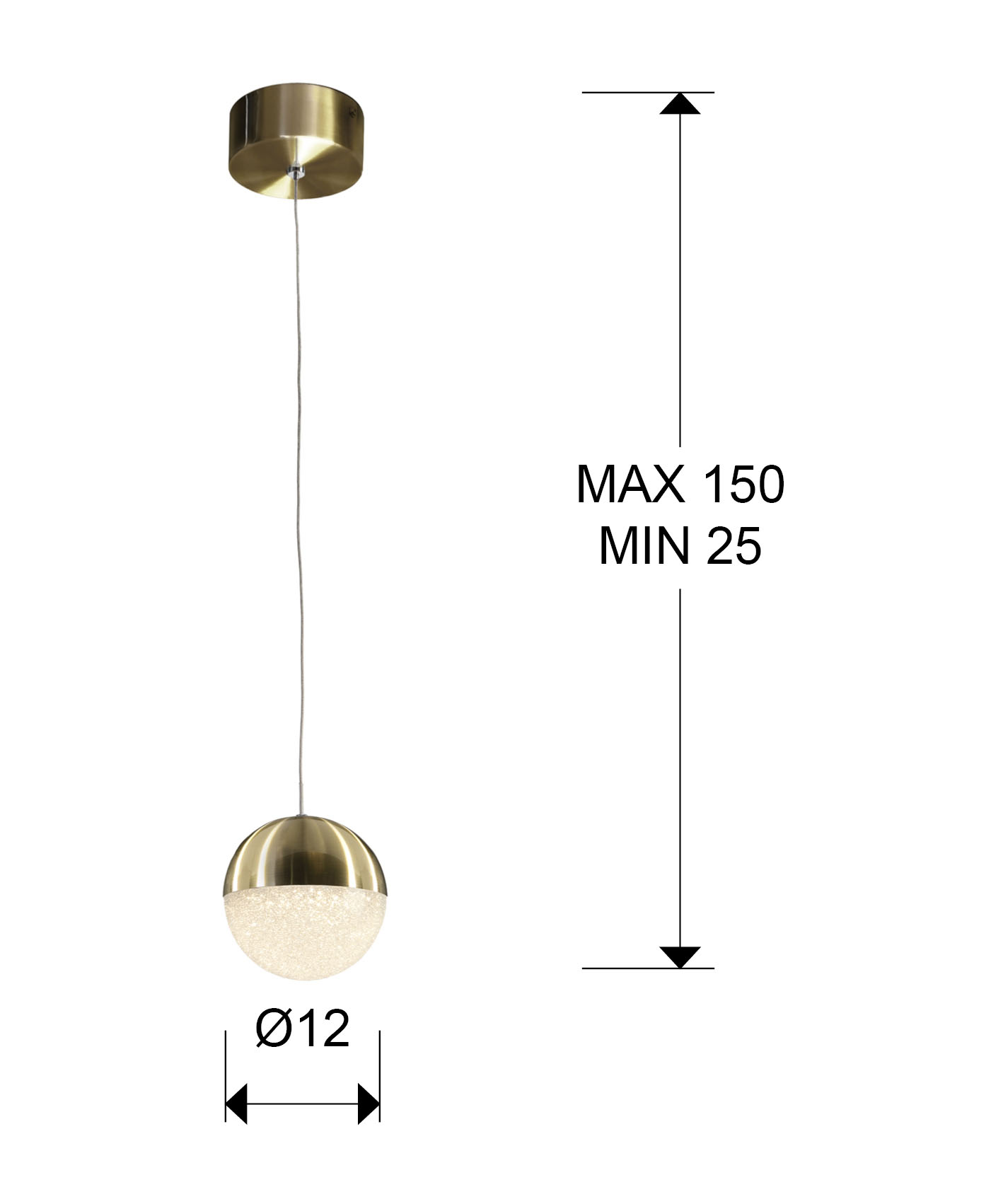 Medidas Lámpara Led Sphere Diámetro 12 Laton