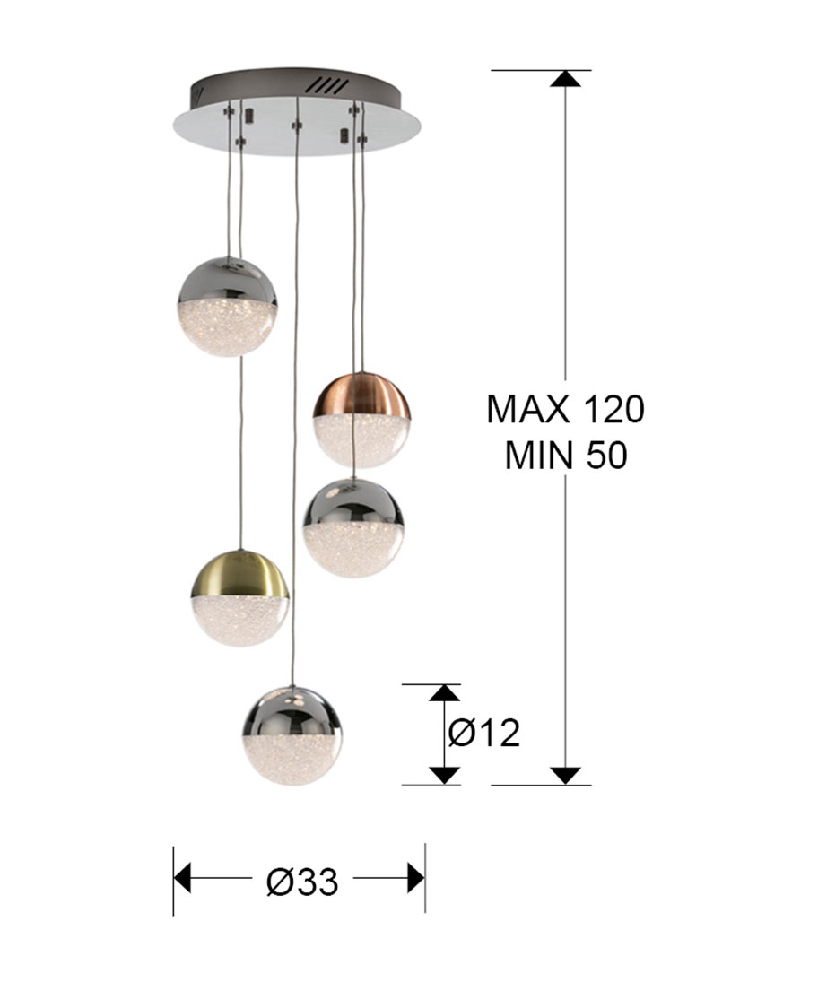 Medidas Lámpara 5l Led Sphere Colordiámetro 33dim