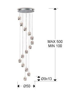 Medidas Gran Lámpara Rocio 14 Led Cromo Dim 5m