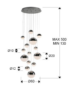 Medidas Lámpara 14l Led Sphere Cr Diámetro 60 Dim