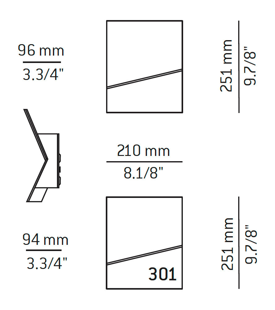 Medidas Piu modelo A-3320L de pared de Estiluz