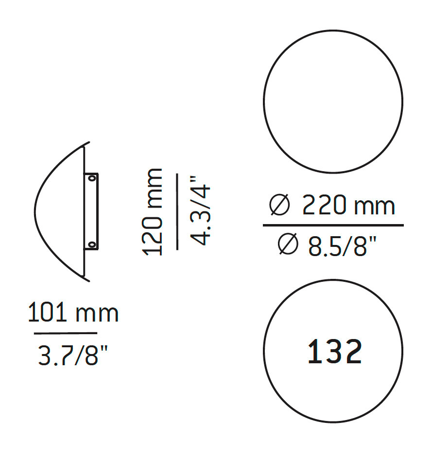 Medidas Lune modelo A-3370 de pared para exterior de Estiluz