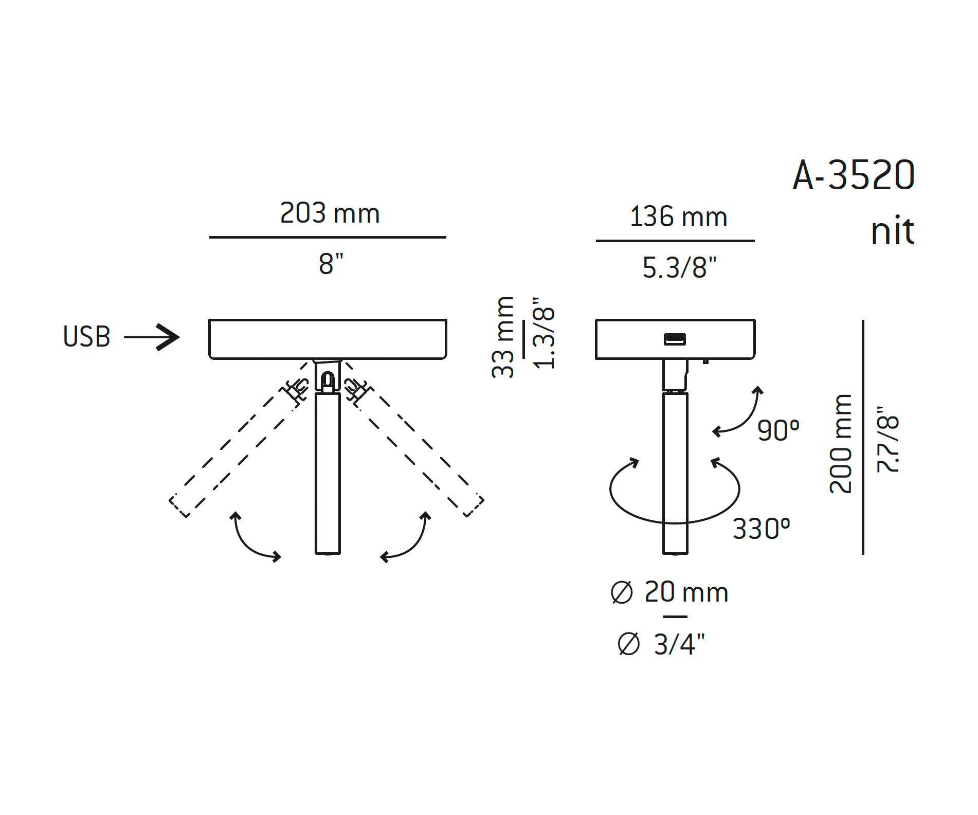 Medidas Nit modelo A-3520 de pared de Estiluz