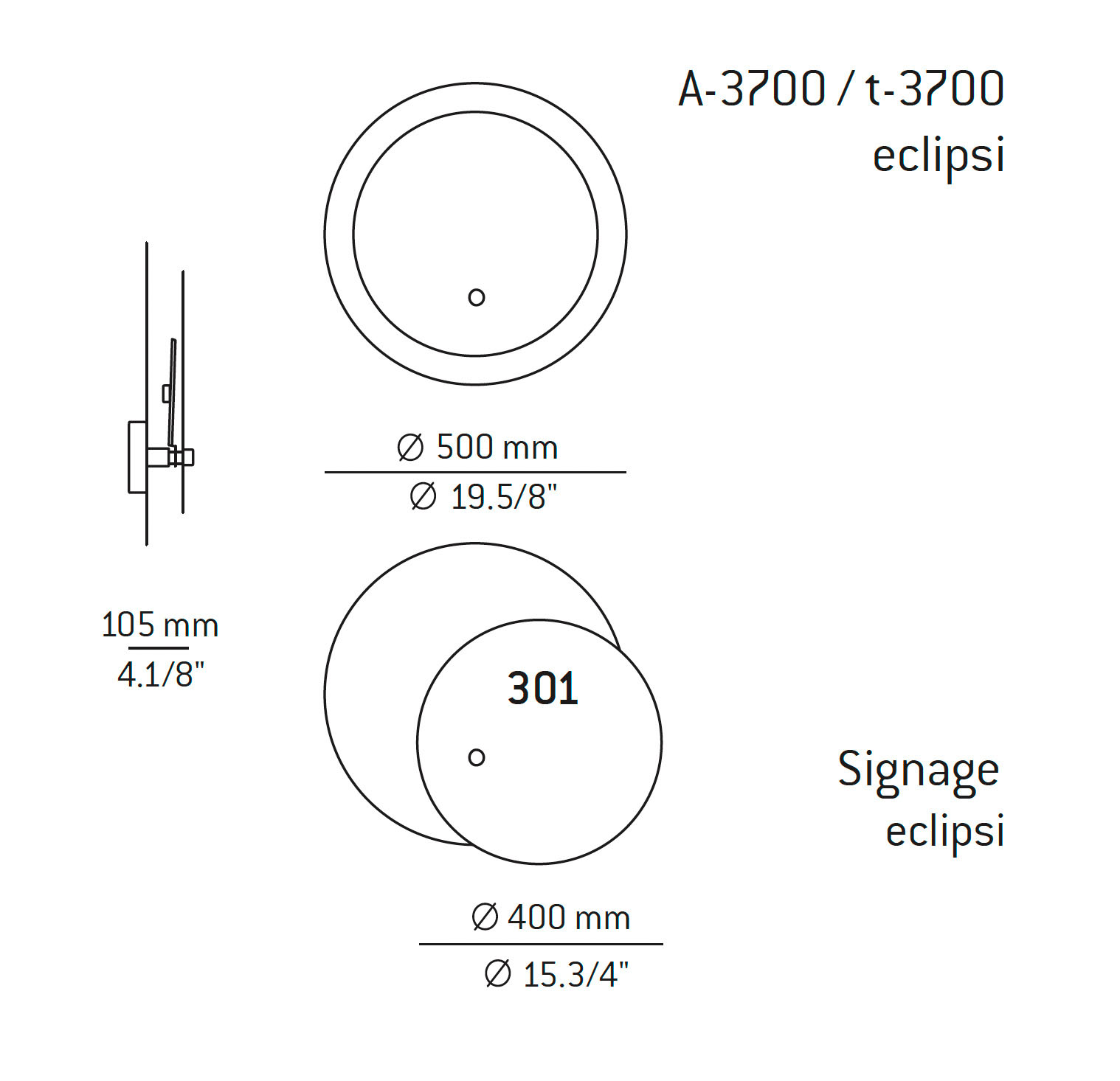 Medidas Eclipsi modelo A-3700 de pared de Estiluz