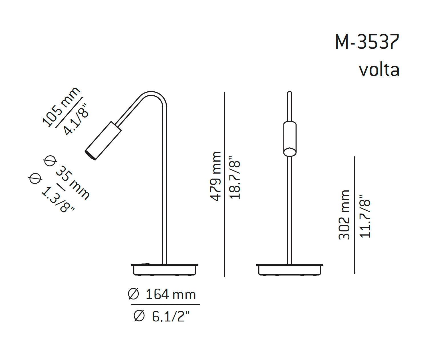 Medidas Volta modelo M-3537 de sobremesa de Estiluz