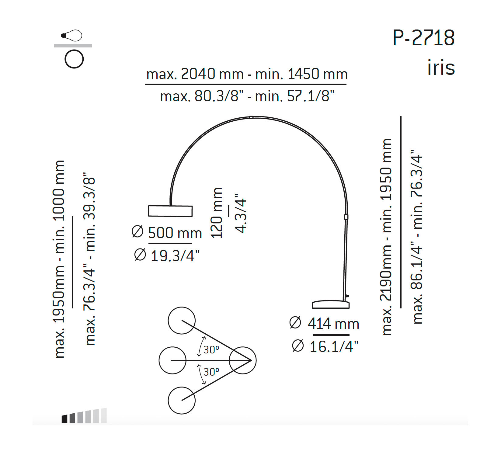 Medidas Iris modelo P-2718 de pie de Estiluz