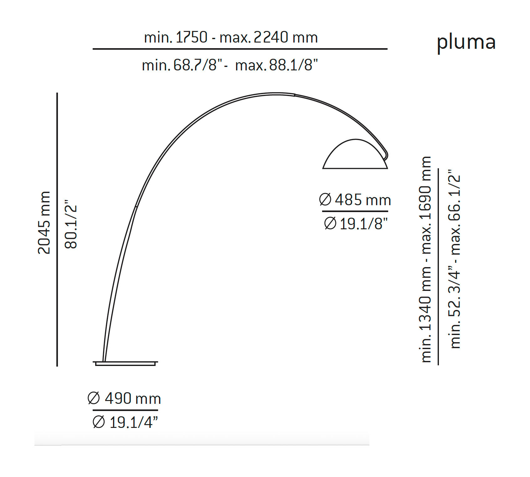 Medidas Pluma modelo P-2959 de pie de Estiluz