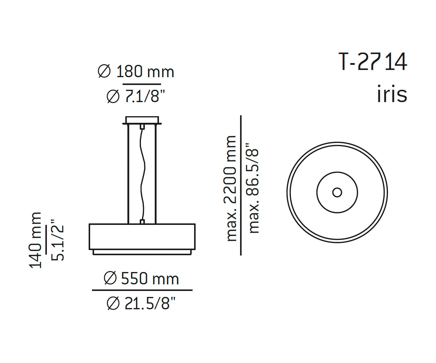 Medidas Iris modelo T-2714 de suspensión de Estiluz