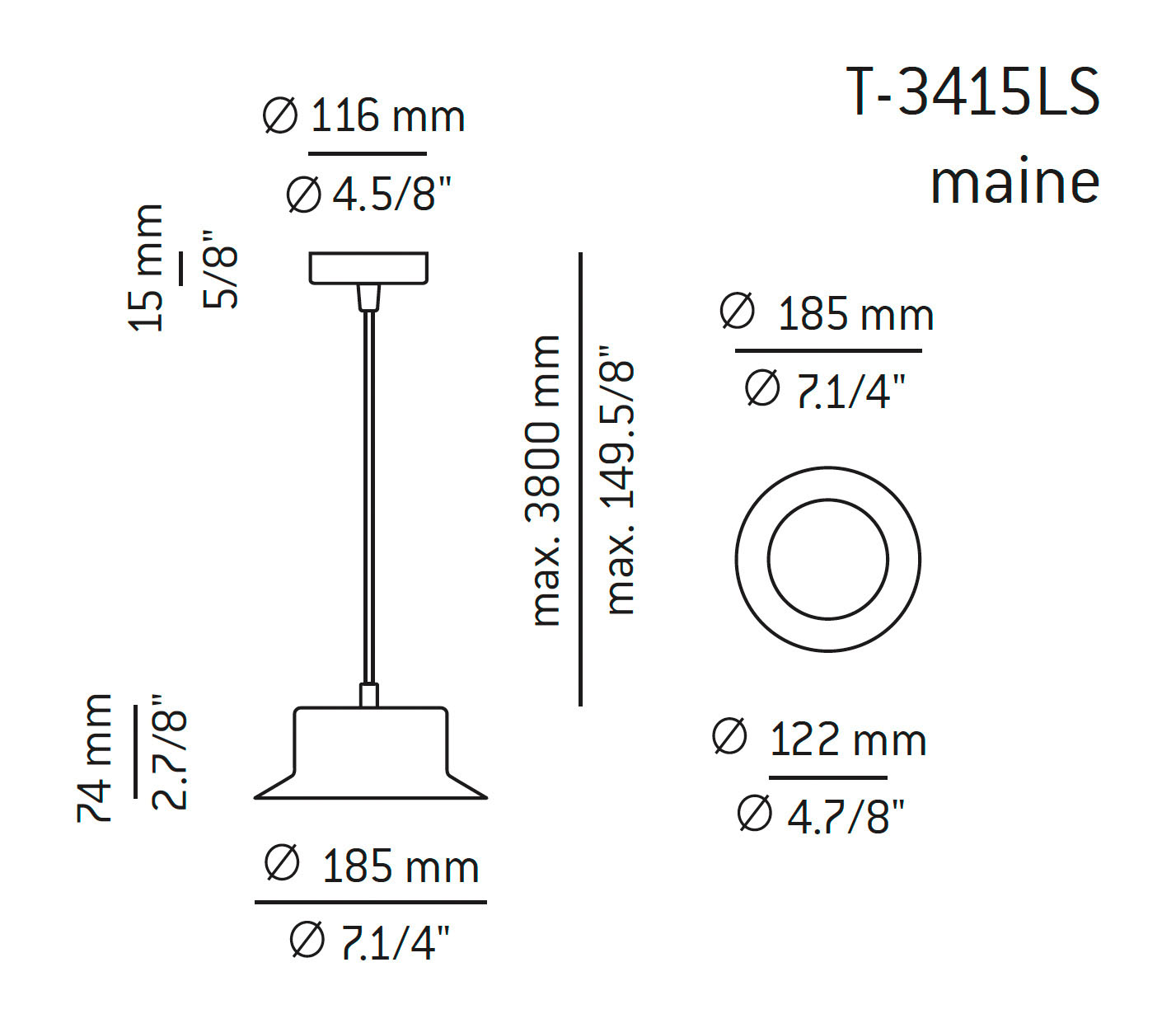 Medidas Maine modelo T-3415L de suspensión de Estiluz