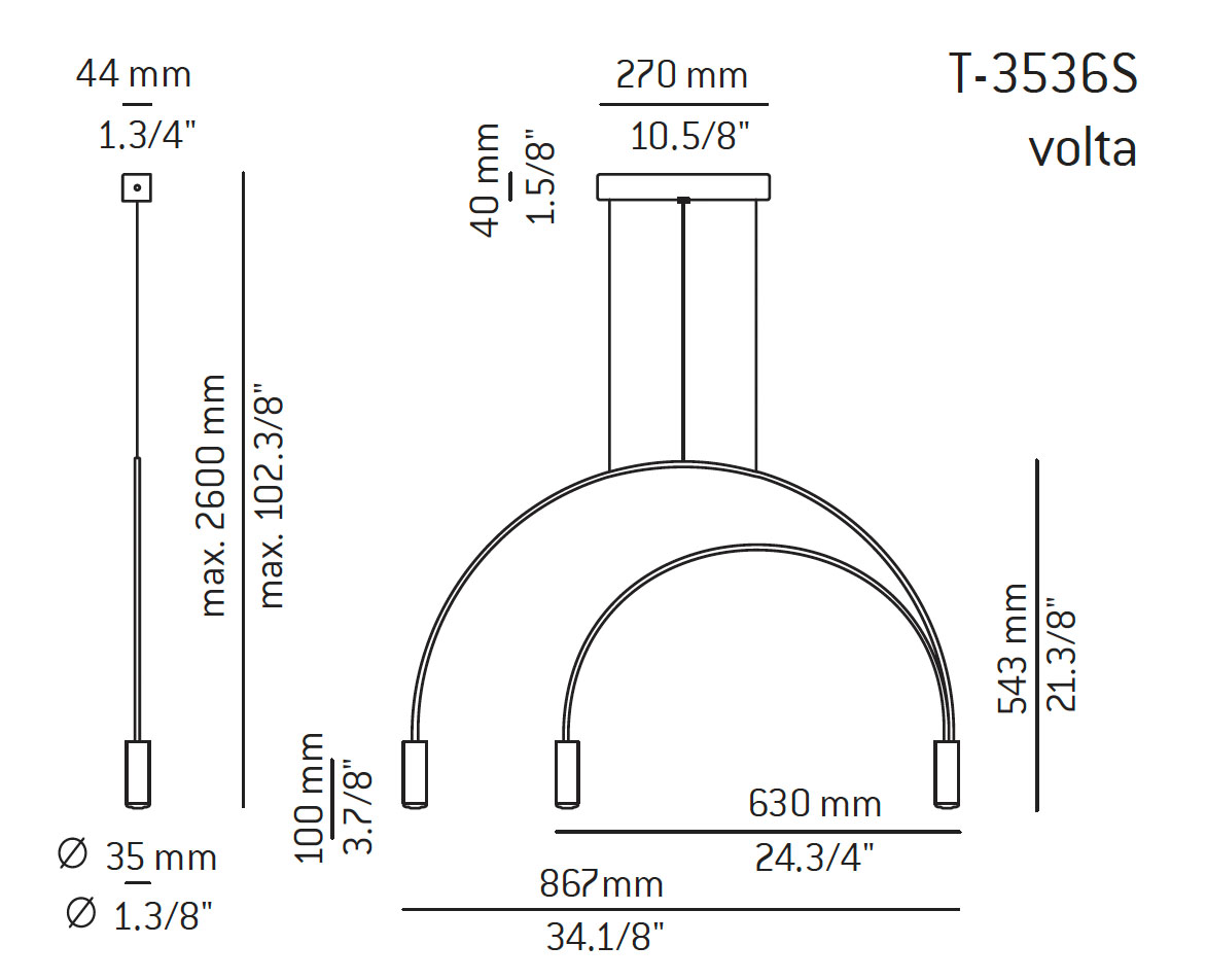 Medidas Volta modelo T-3536S de suspensión de Estiluz