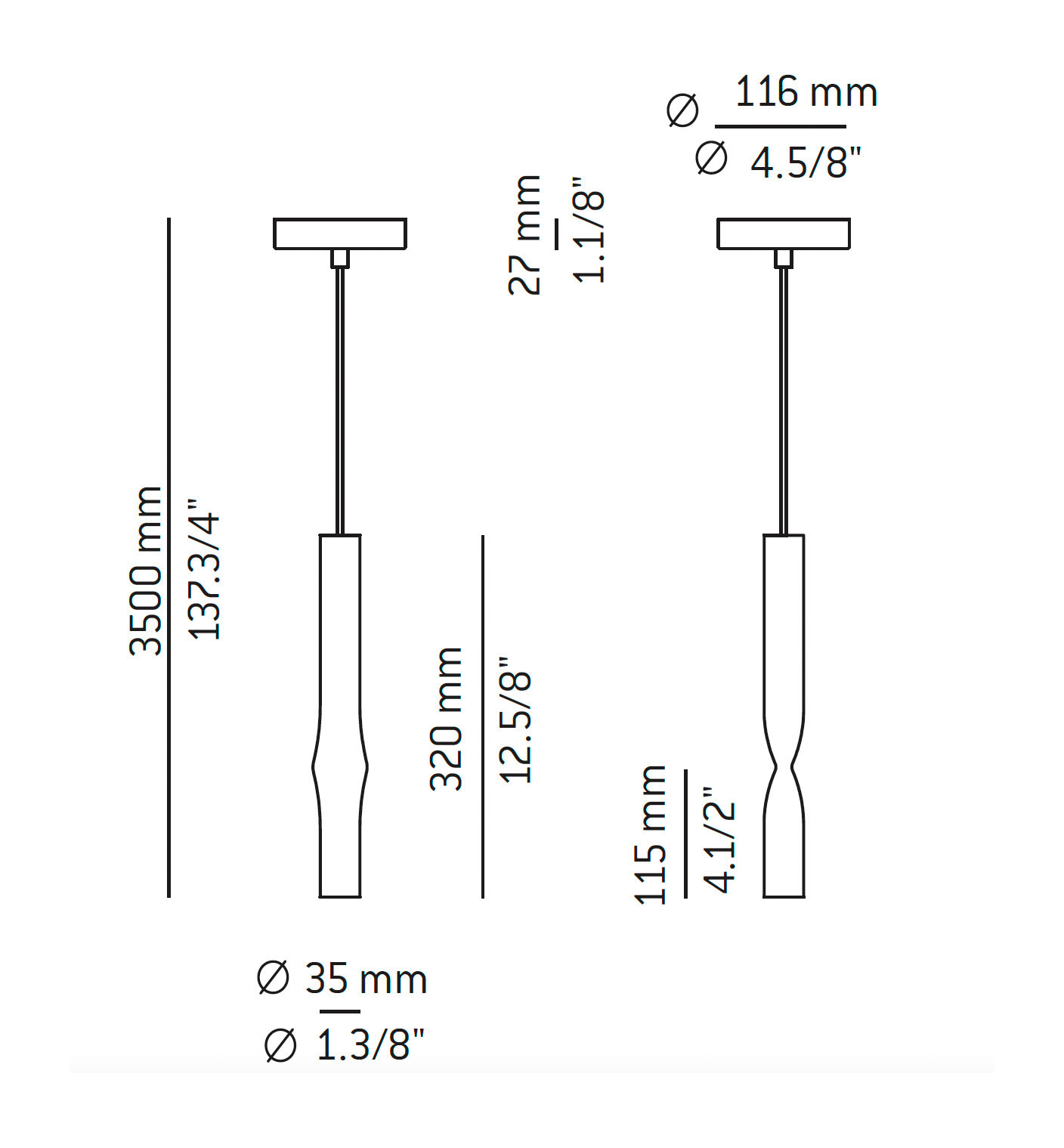 Medidas Flow modelo T-3734S de suspensión de Estiluz