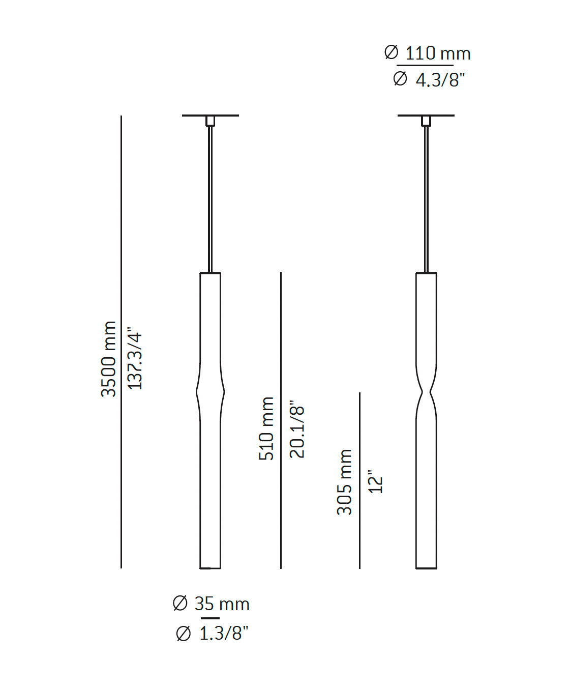 Medidas Flow modelo T-3736R de suspensión de Estiluz