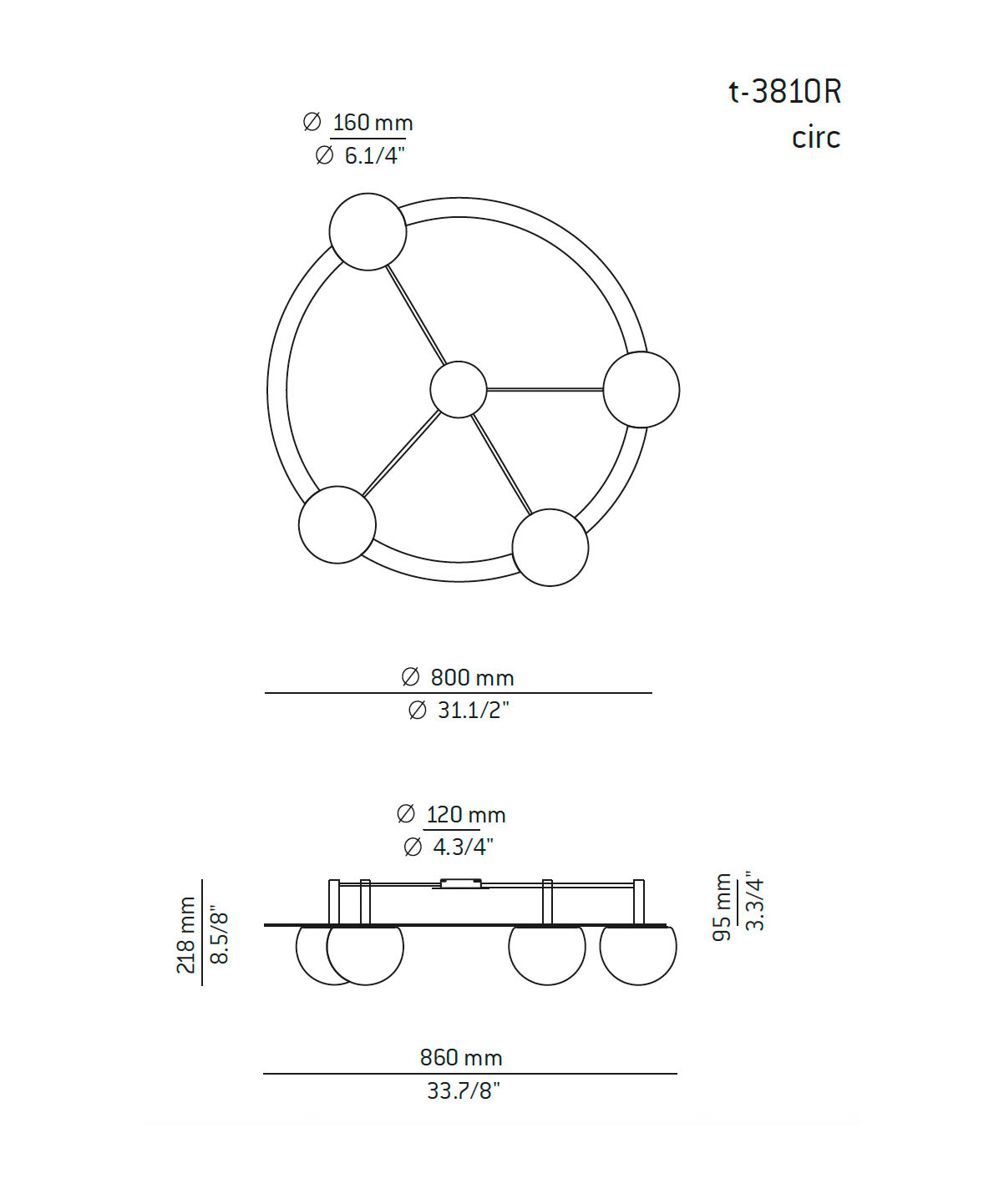 Medidas Circ modelo t-3810R de techo de Estiluz