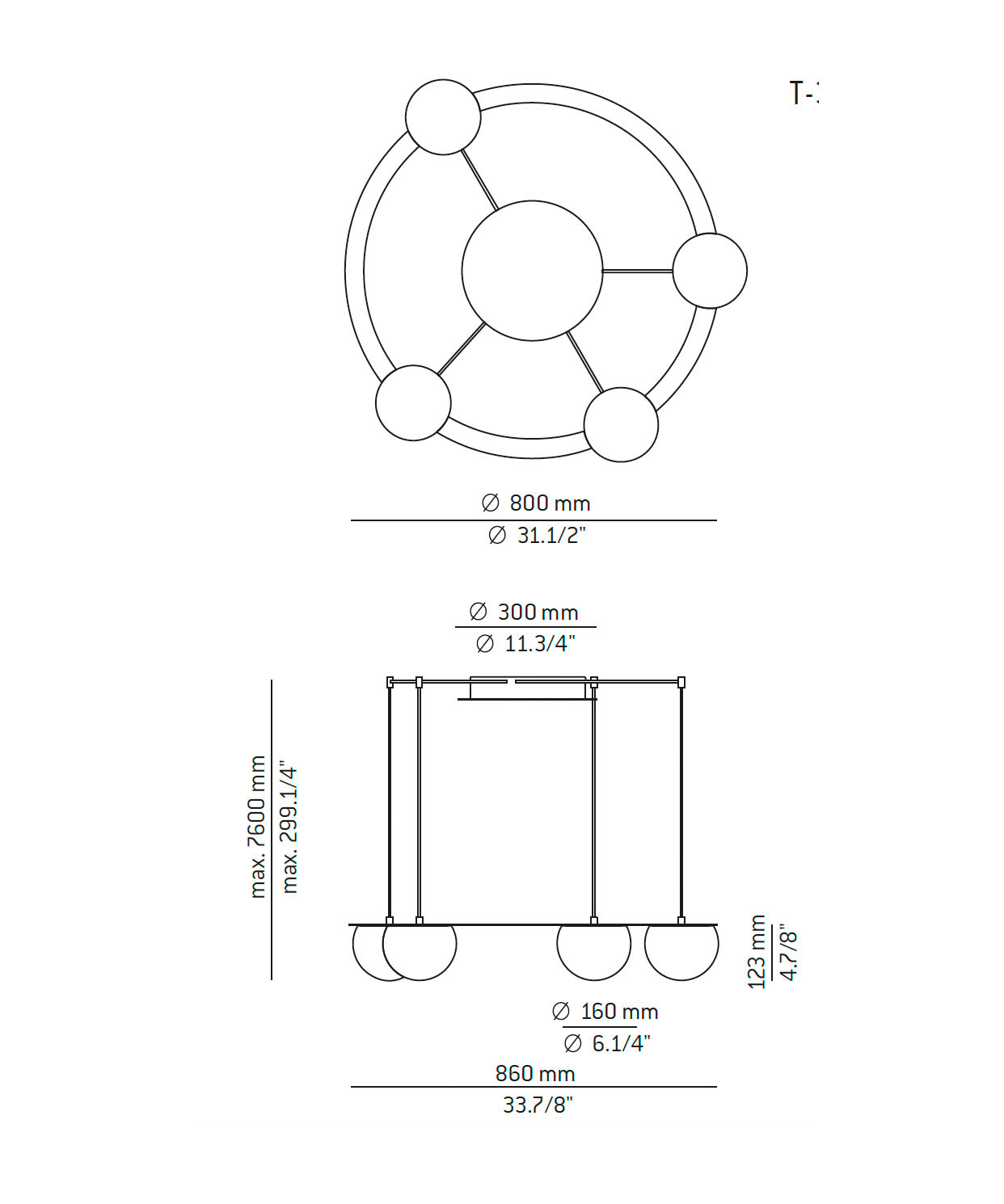 Medidas Circ modelo T-3815S de suspensión de Estiluz