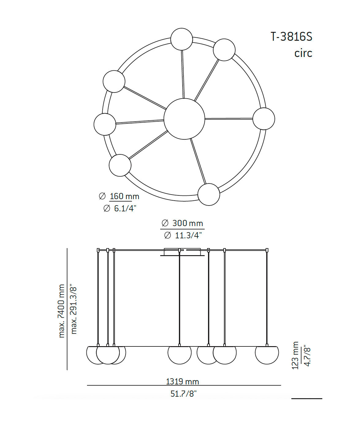 Medidas Circ modelo T-3816S de suspensión de Estiluz