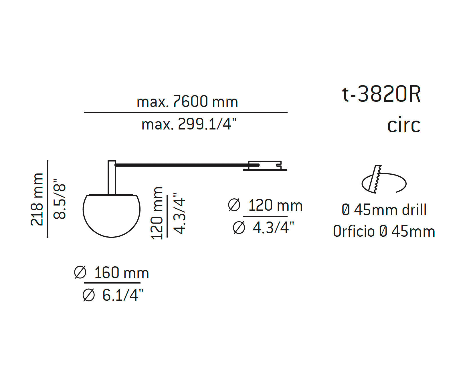 Medidas Circ modelo t-3820R de techo de Estiluz