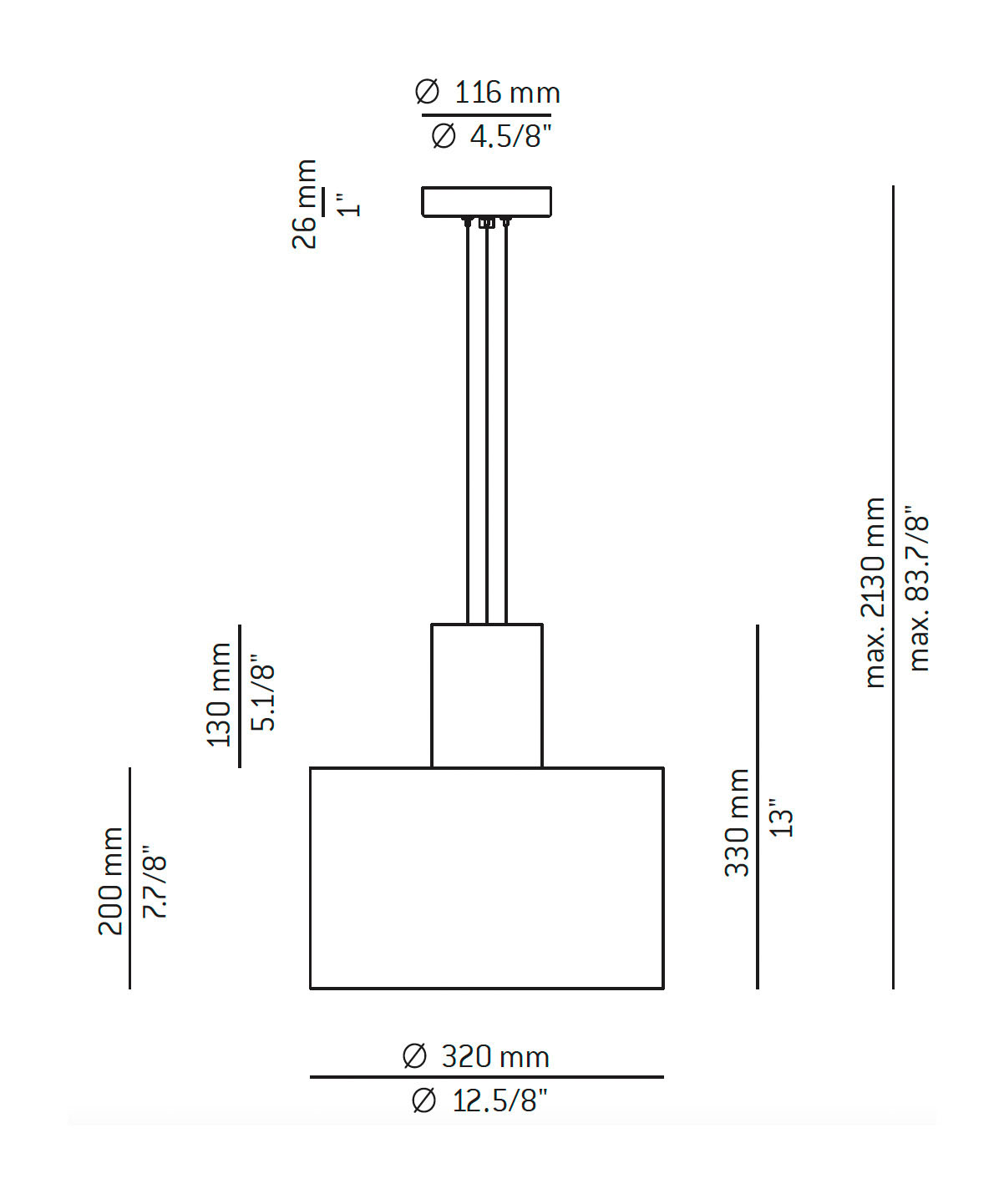 Medidas Cyls modelo T-3905P de suspensión de Estiluz