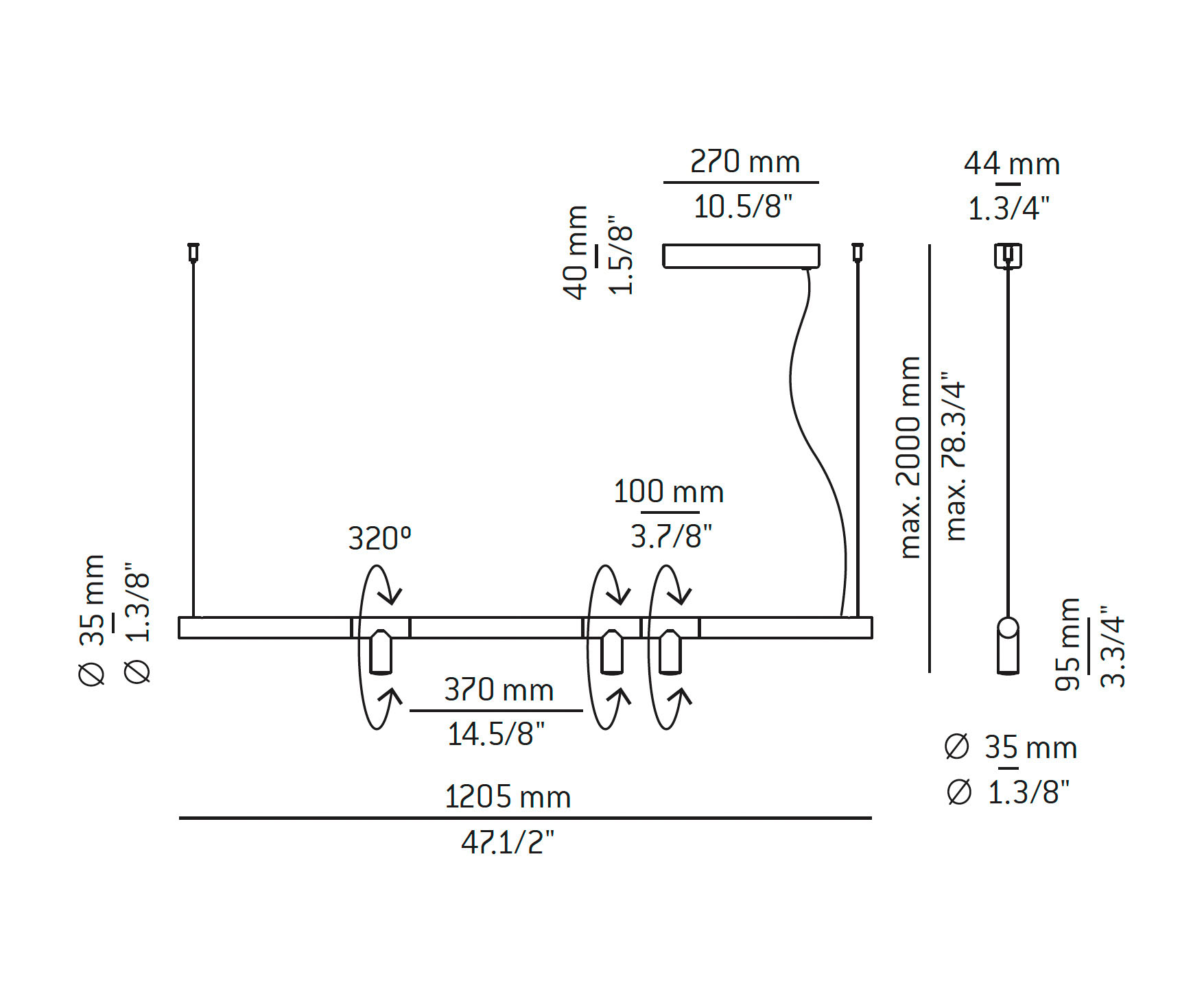 Medidas Morse modelo T-3915S de suspensión de Estiluz