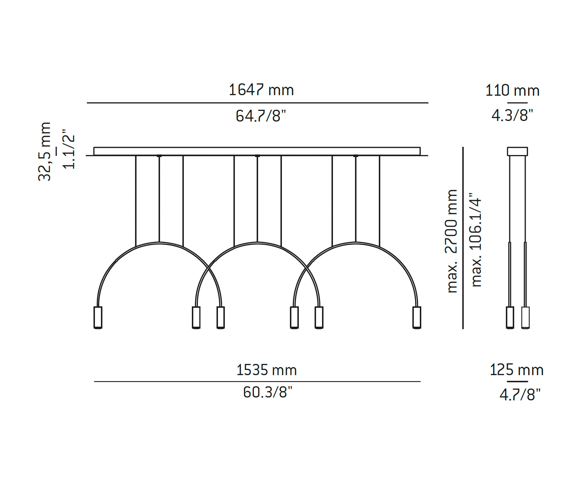 Medidas Volta modelo L165S.3D de suspensión de Estiluz