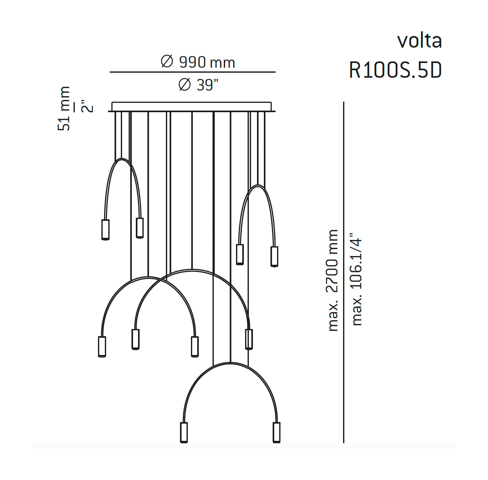 Medidas Volta modelo R100S.5D de suspensión de Estiluz