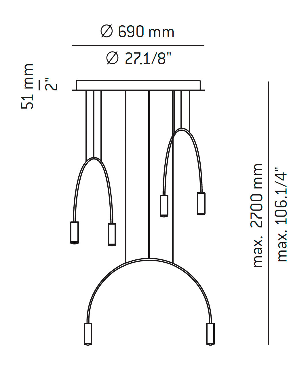 Medidas Volta modelo R70S.3D de suspensión de Estiluz