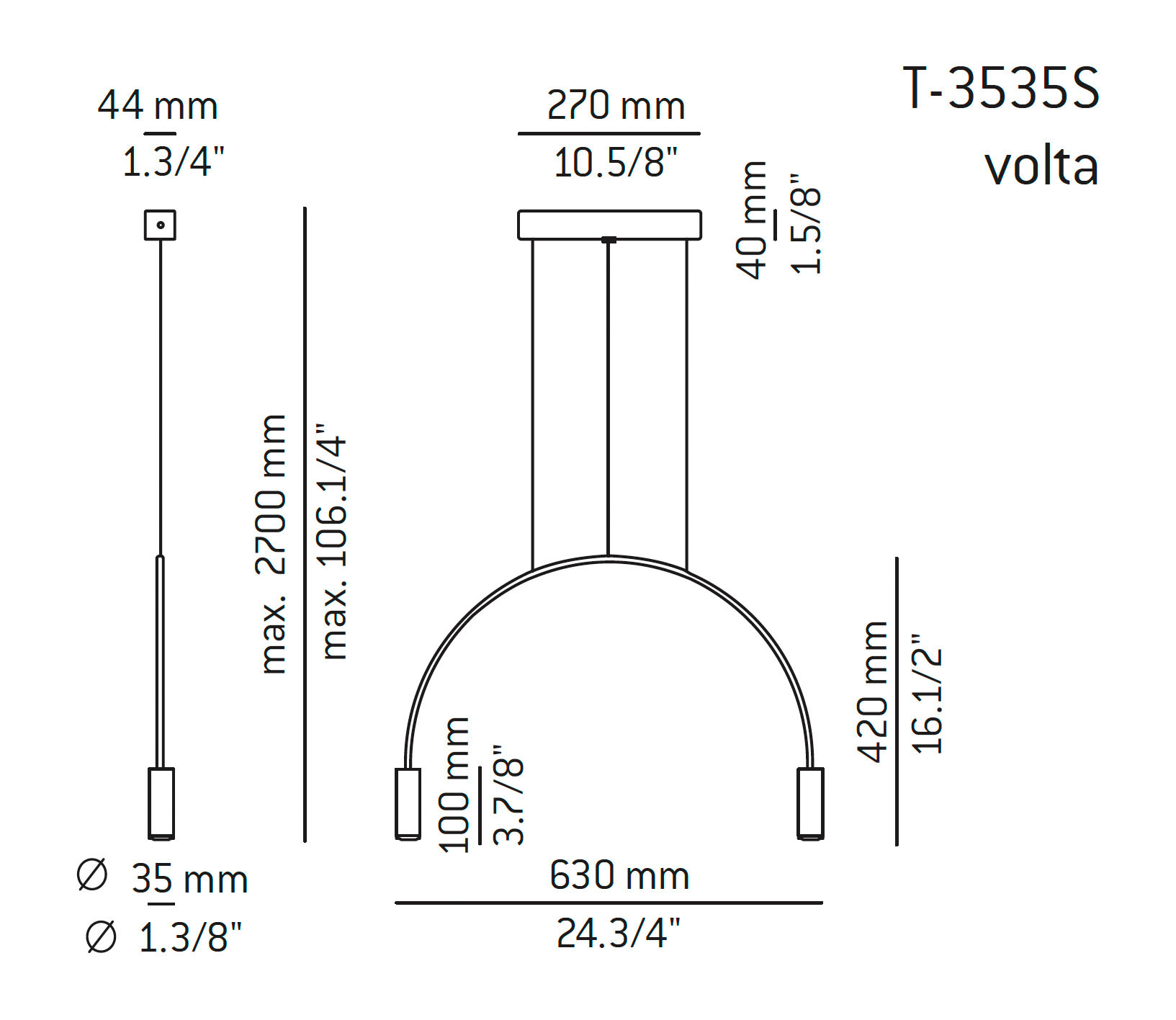 Medidas Volta modelo T-3535S de suspensión de Estiluz