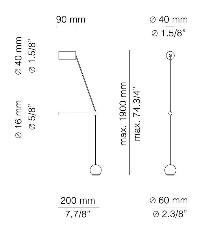 Medidas Compass modelo COM_4071S de pared de Estiluz