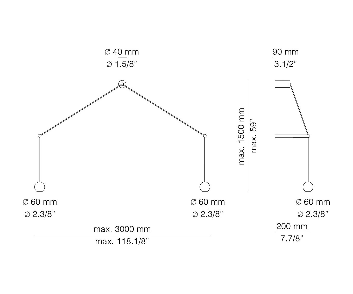 Medidas Compass modelo COM_4072S de pared de Estiluz