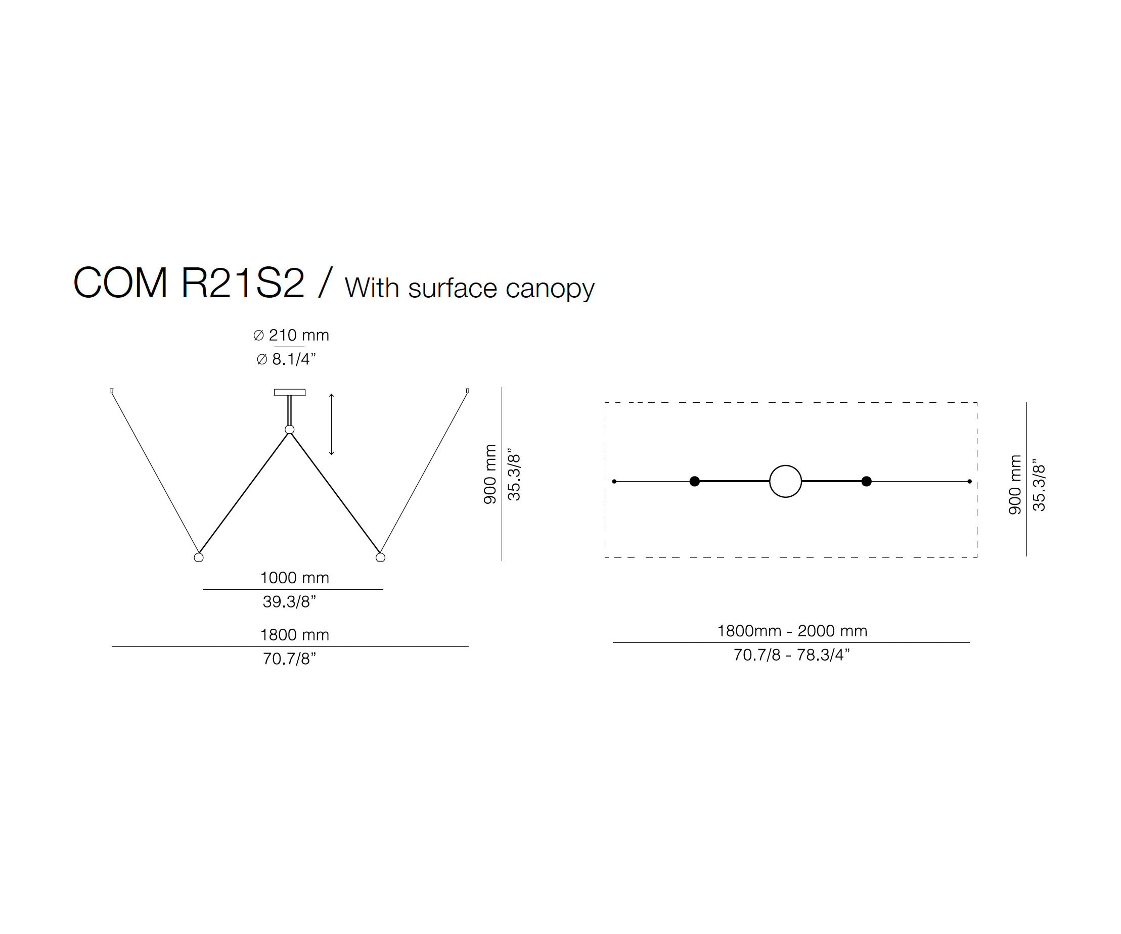 Medidas Compass modelo COM_R21S2 de suspensión de Estiluz